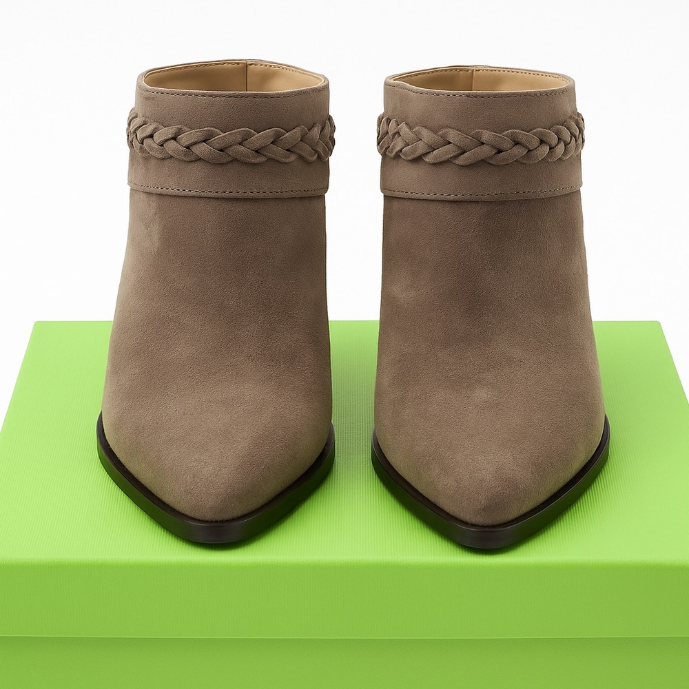 Elegant Tan Braided Ankle Boots